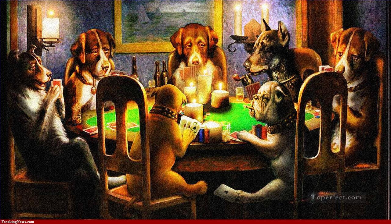 chiens jouant au poker Dark Peintures à l'huile